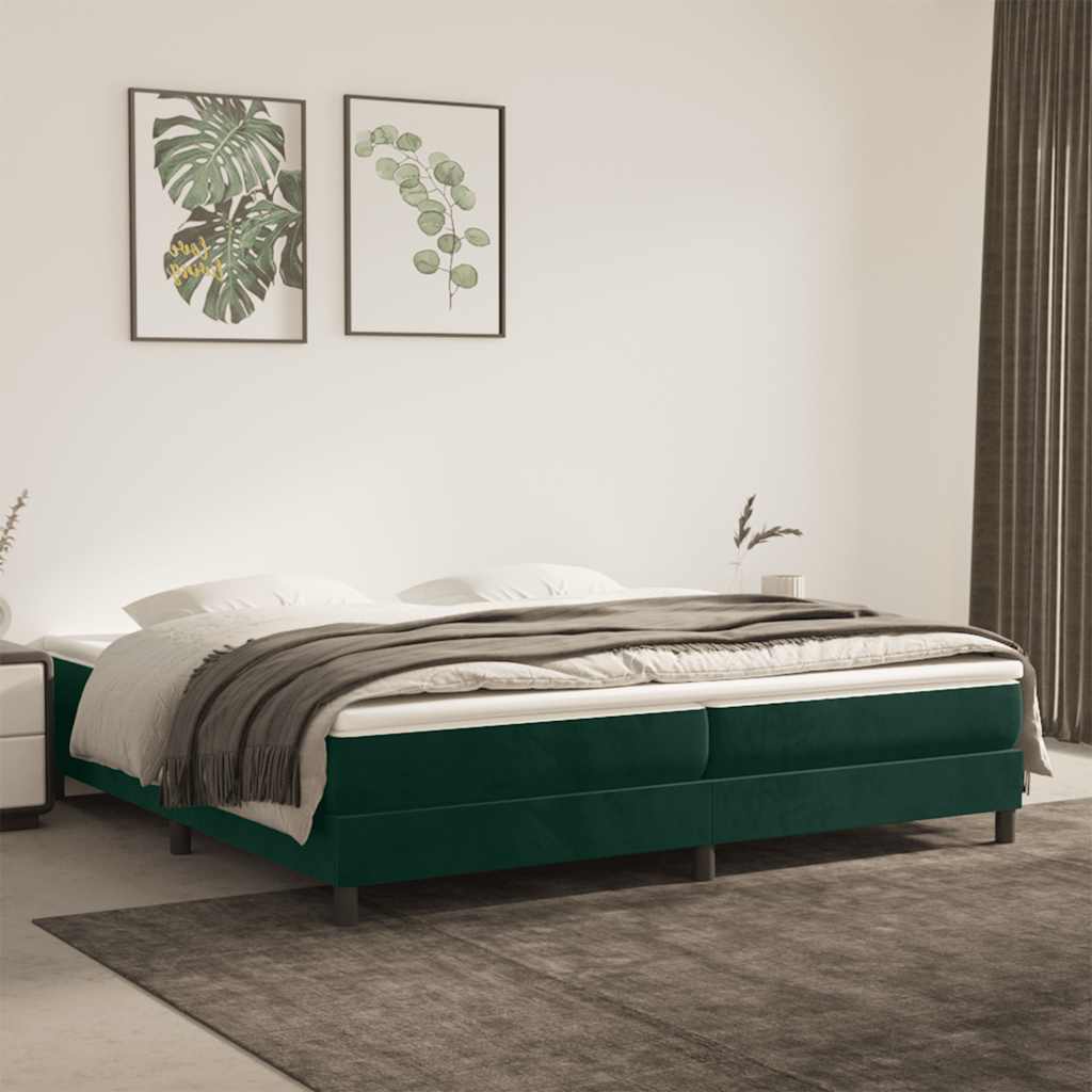 Boxspring sengeramme Mørkegrøn 200x200 cm Fløjl billede