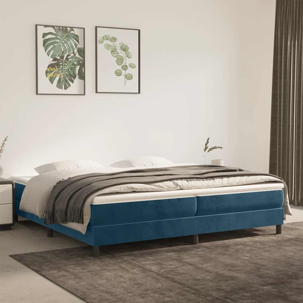 Boxspring sengeramme Mørkeblå 200x200 cm Fløjl billede