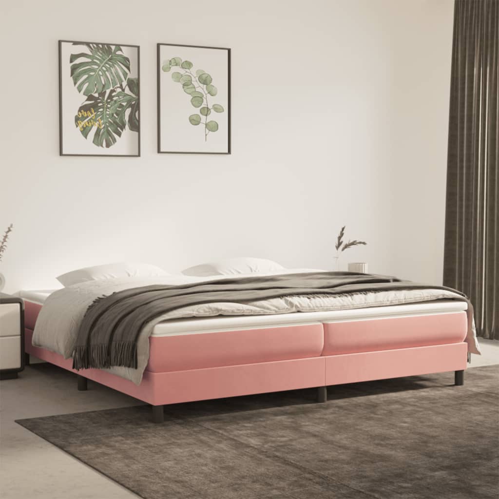 Boxspring sengeramme 200x200 cm fløjl pink billede