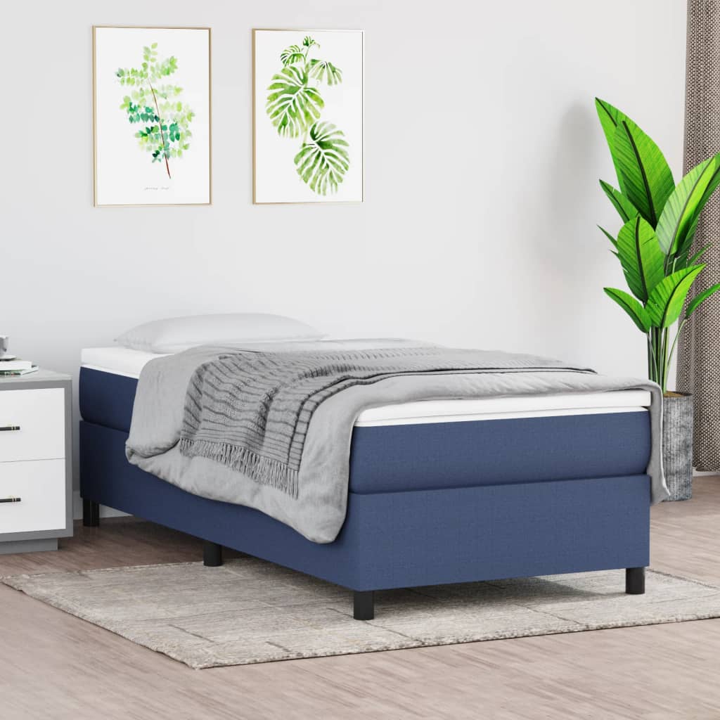 Boxspring sengeramme 90x200 cm stof blå billede