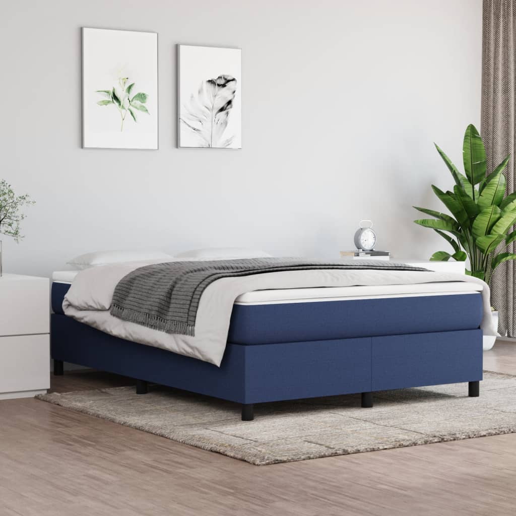 Boxspring sengeramme 140x190 cm stof blå billede