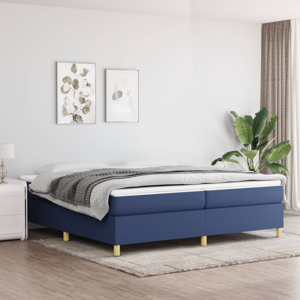 Boxspring sengeramme 200x200 cm stof blå billede