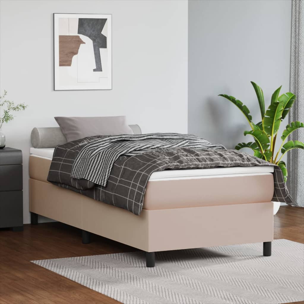 Boxspring sengeramme 90x190 cm kunstlæder cappuccinofarvet