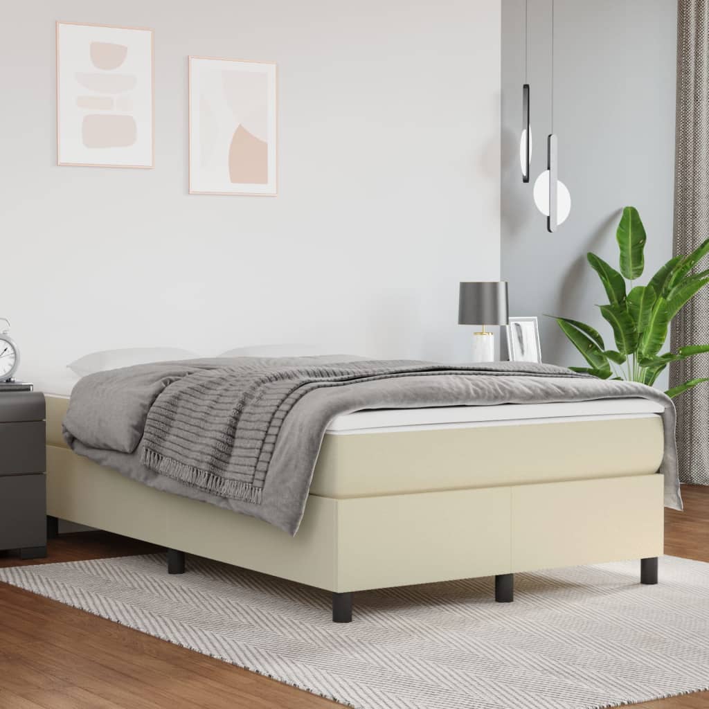 Boxspring sengeramme 120x200 cm kunstlæder cremefarvet