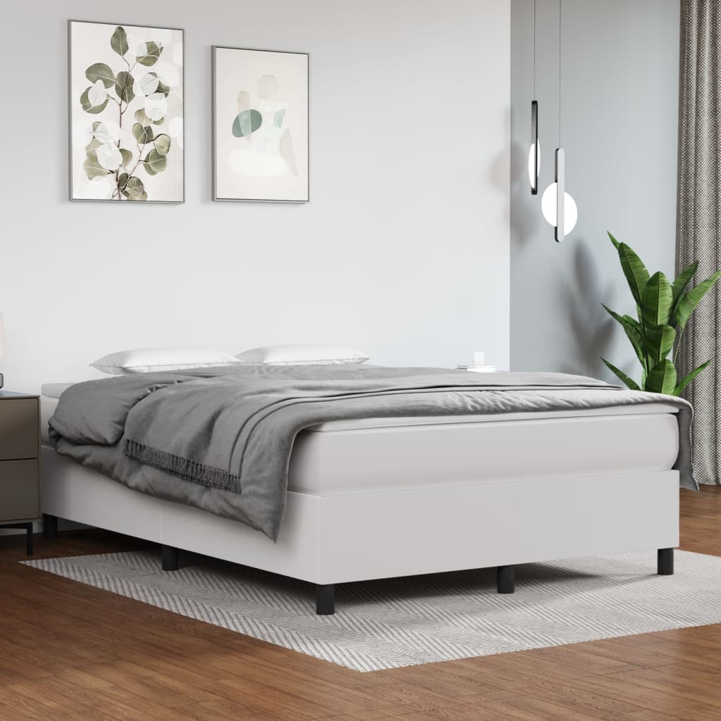 Boxspring sengeramme 140x190 cm kunstlæder hvid billede