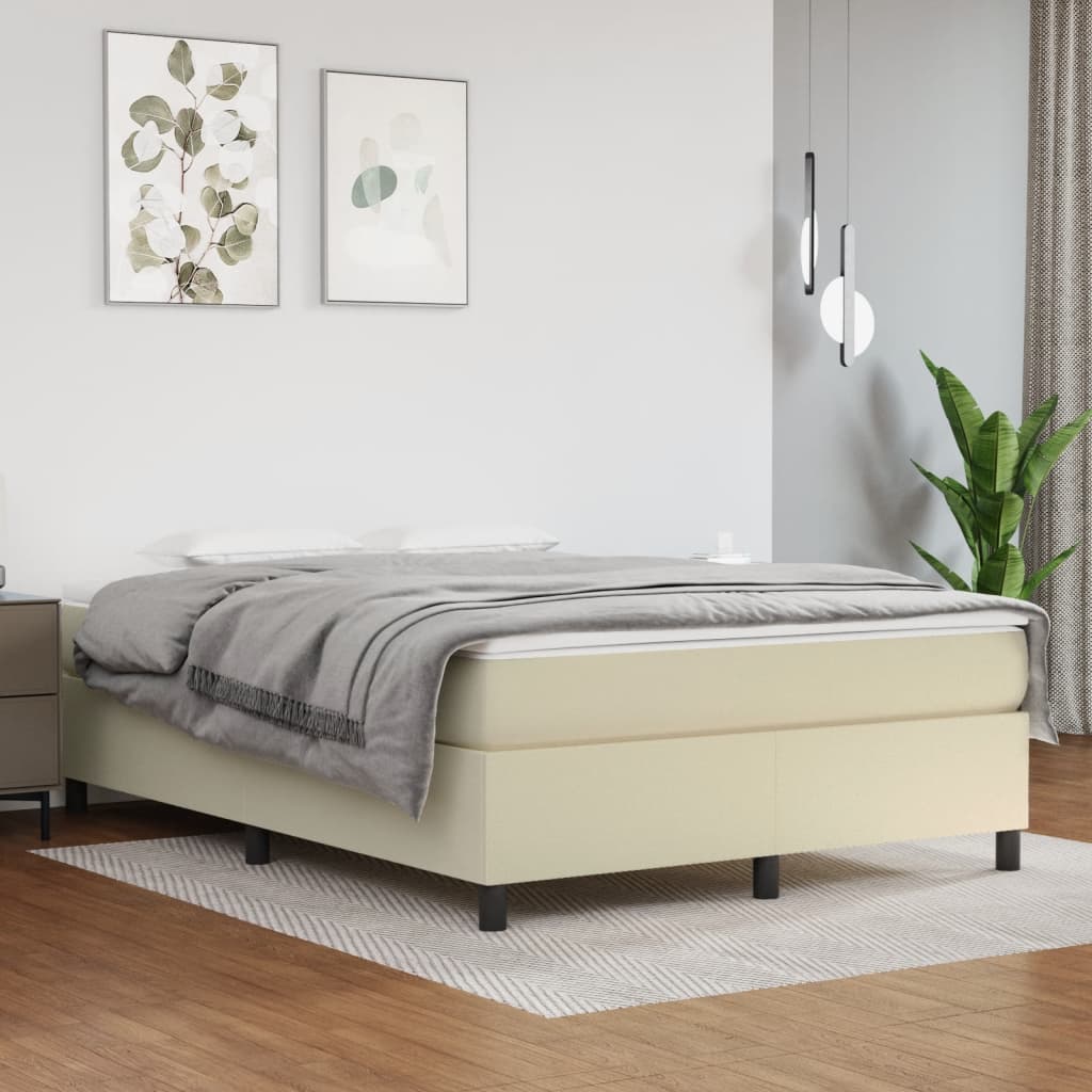 Boxspring sengeramme 140x190 cm kunstlæder cremefarvet