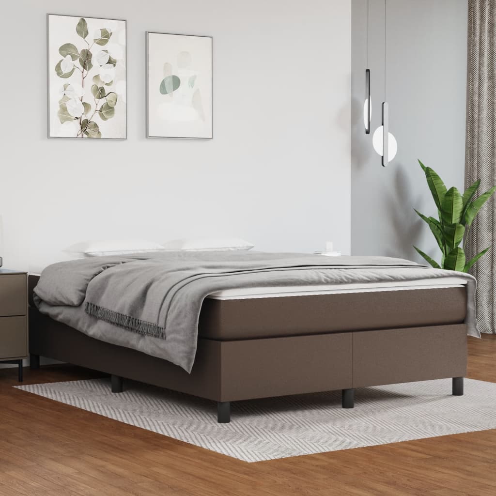 Boxspring sengeramme 140x190 cm kunstlæder brun