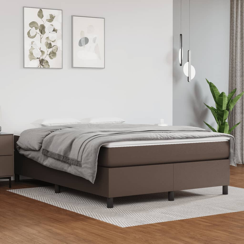 Boxspring sengeramme 140x200 cm kunstlæder brun