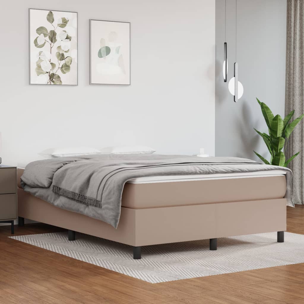 Boxspring sengeramme 140x200 cm kunstlæder cappuccinofarvet billede