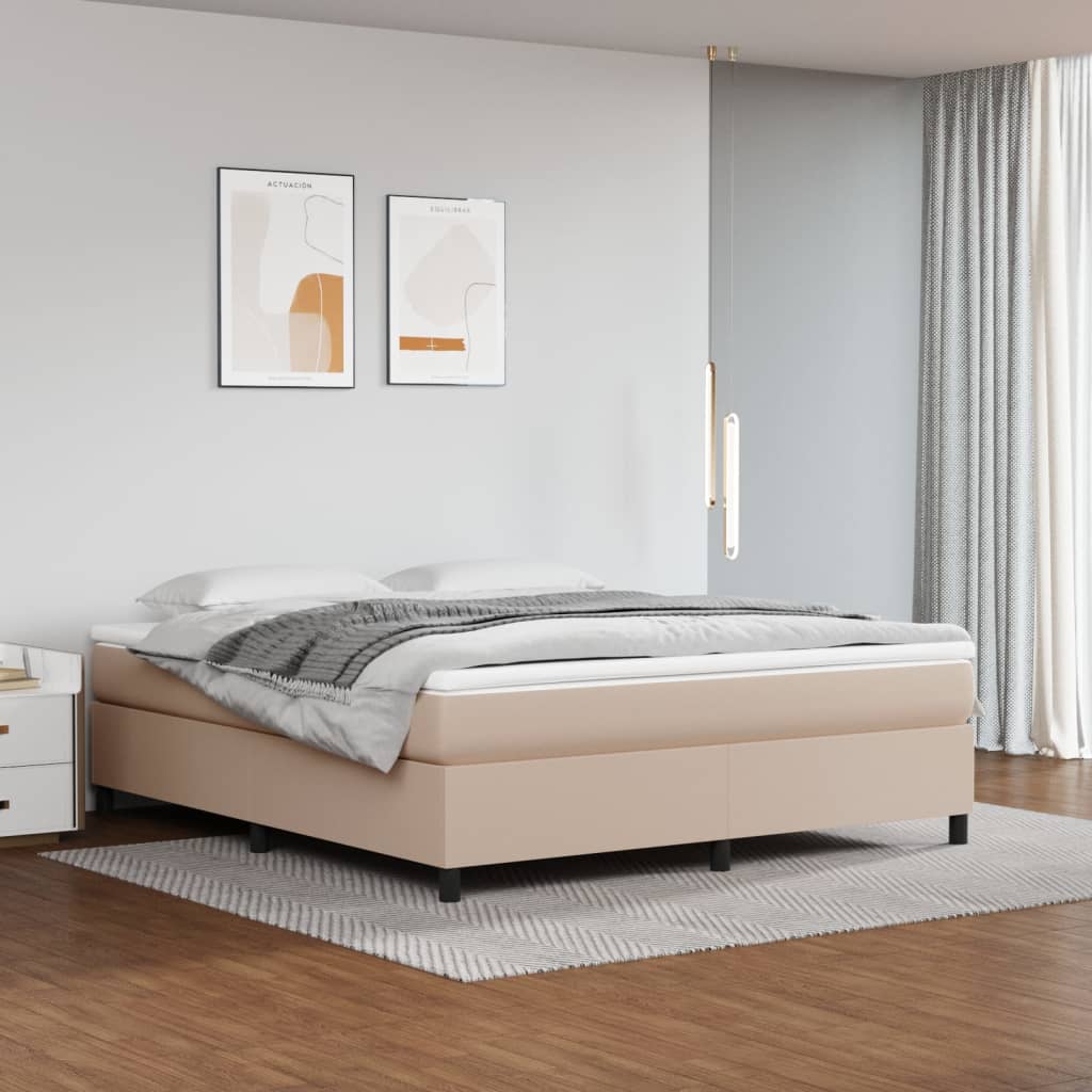 Boxspring sengeramme 160x200 cm kunstlæder cappuccinofarvet billede