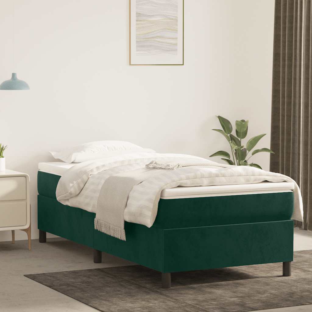 Boxspring sengeramme Mørkegrøn 90x190 cm Fløjl billede