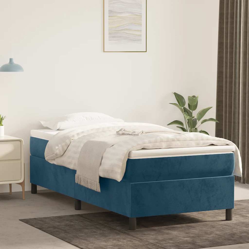 Boxspring sengeramme Mørkeblå 90x190 cm Fløjl billede