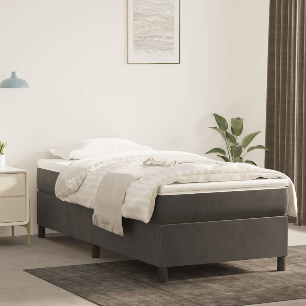 Boxspring sengeramme Mørkegrå 90x200 cm Fløjl billede