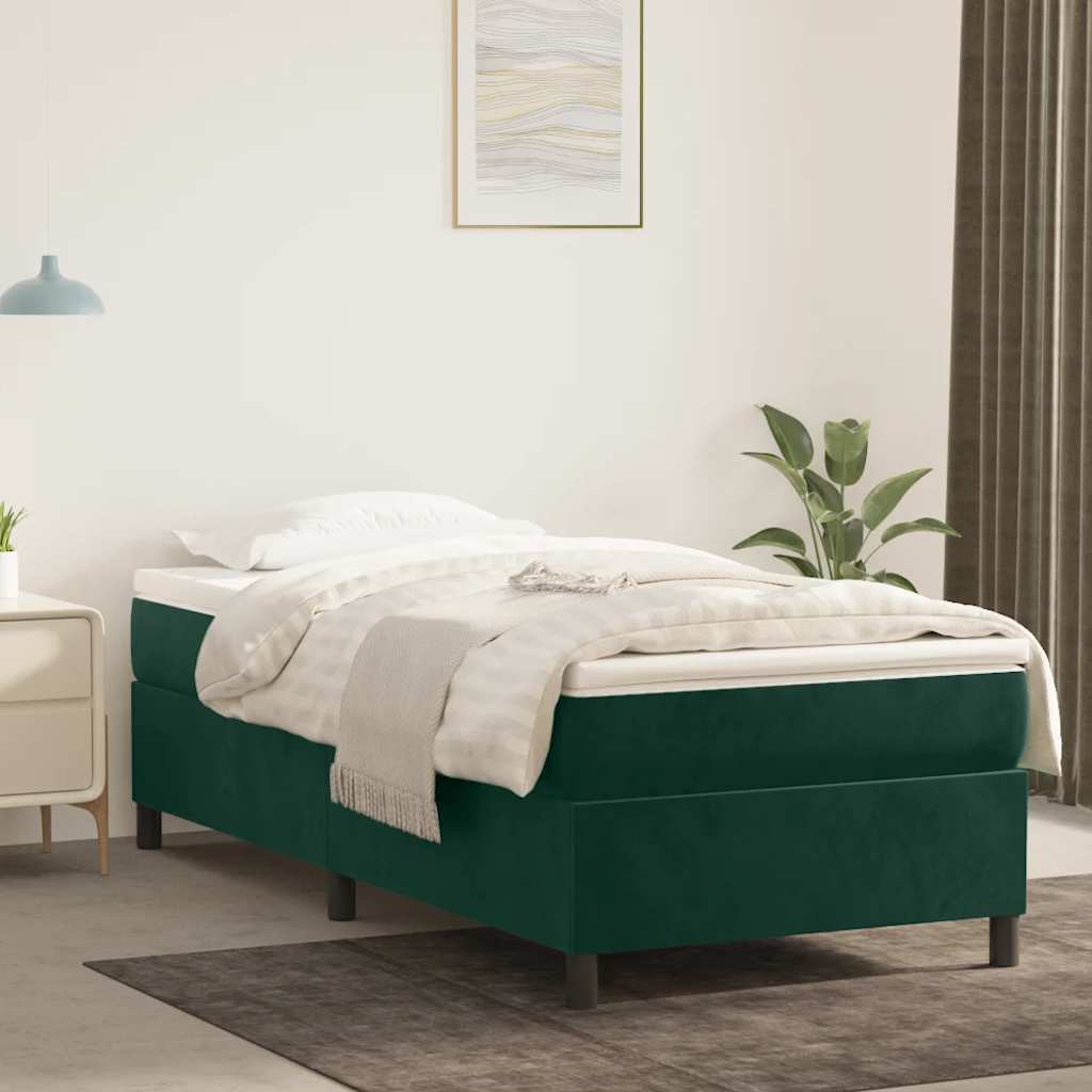 Boxspring sengeramme Mørkegrøn 90x200 cm Fløjl billede
