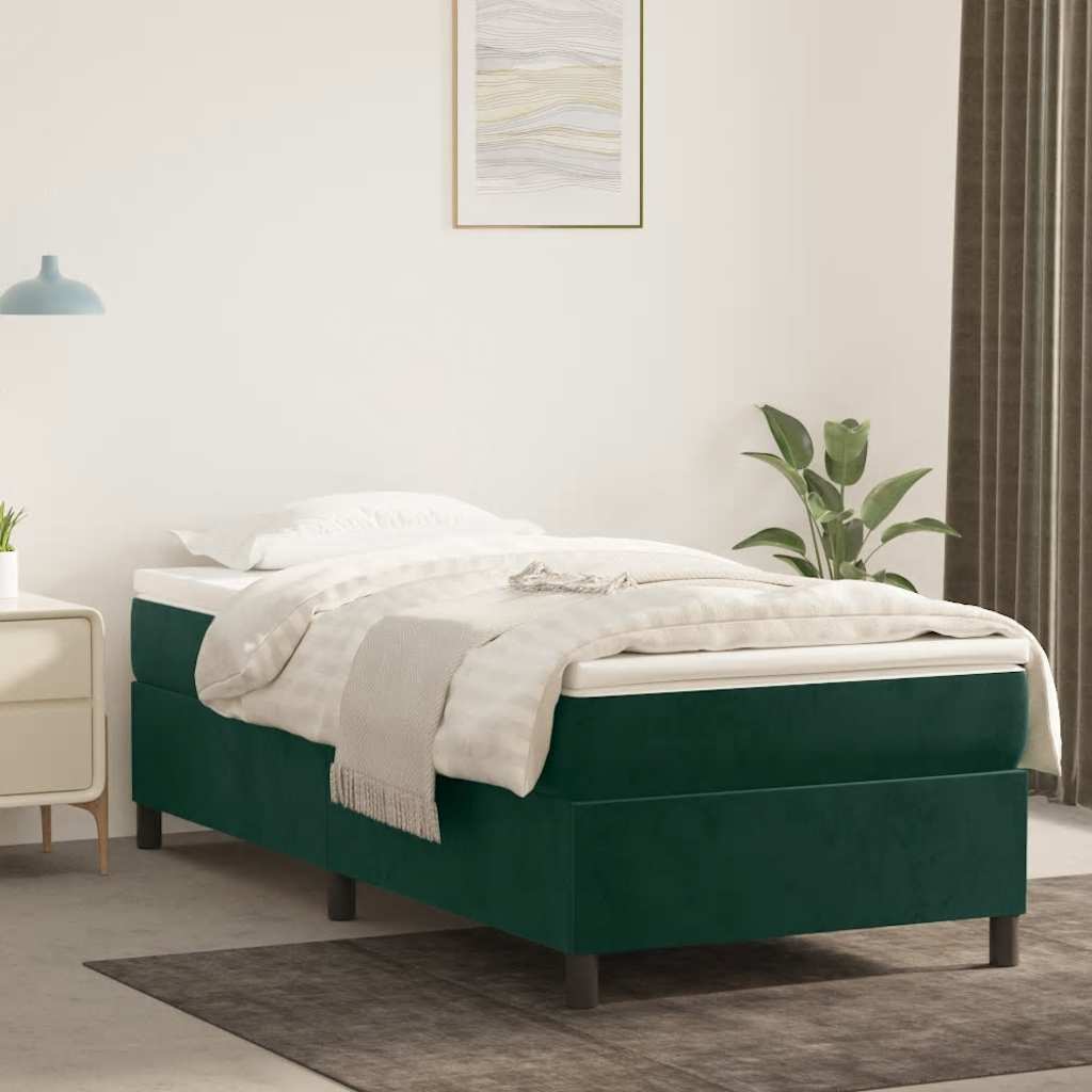 Boxspring sengeramme Mørkegrøn 100x200 cm Fløjl