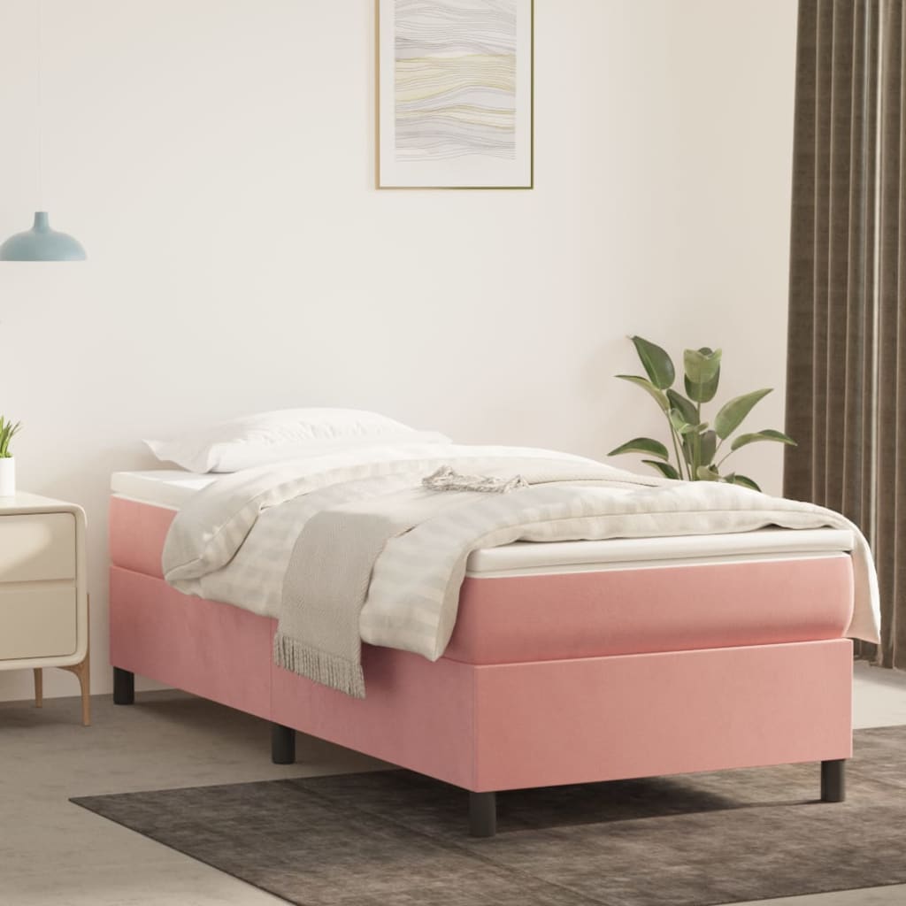 Boxspring sengeramme 100x200 cm fløjl pink billede