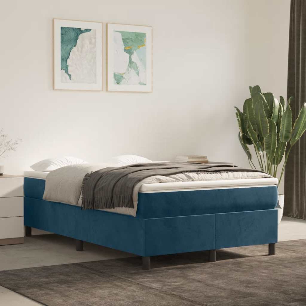 Boxspring sengeramme Mørkeblå 120x200 cm Fløjl billede