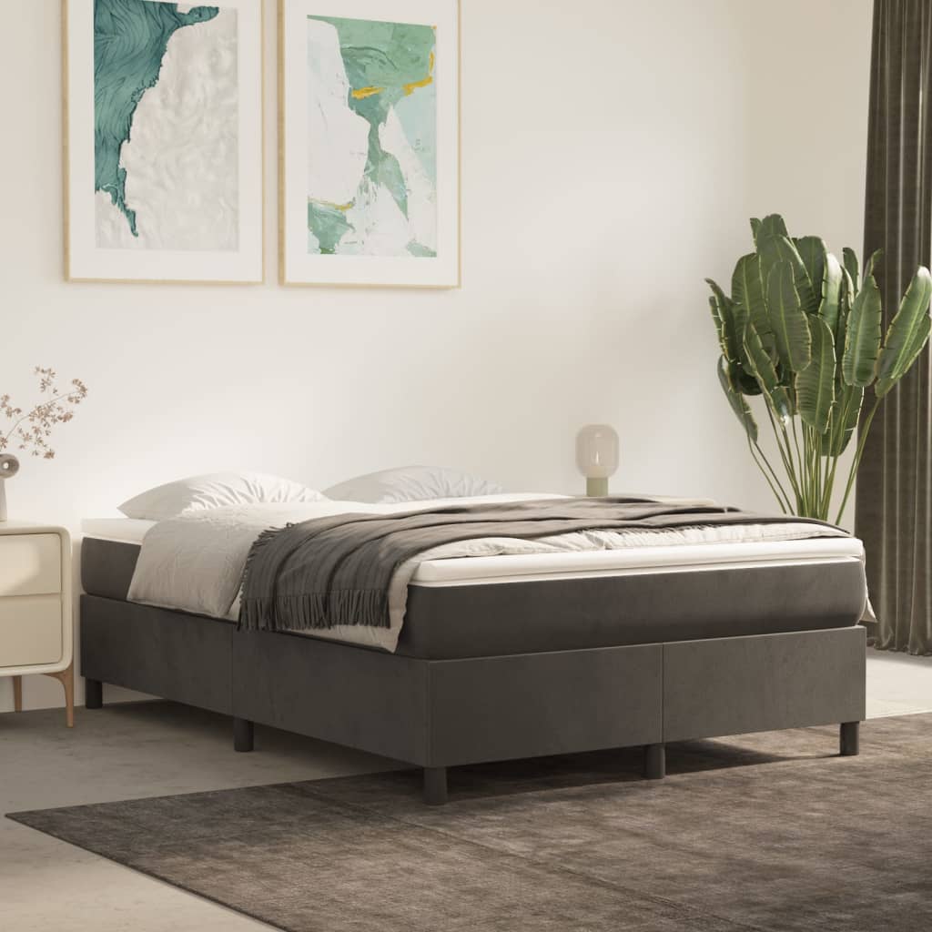 Boxspring sengeramme Mørkegrå 140x190 cm Fløjl billede