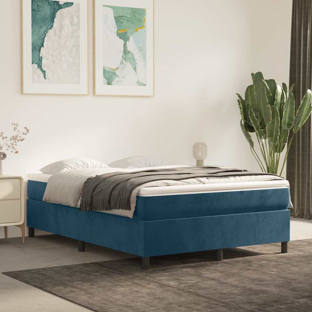 Boxspring sengeramme Mørkeblå 140x190 cm Fløjl billede