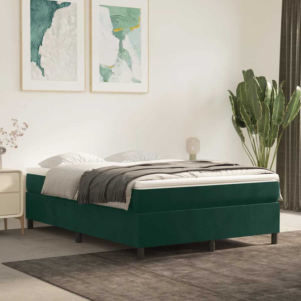 Boxspring sengeramme Mørkegrøn 140x200 cm Fløjl