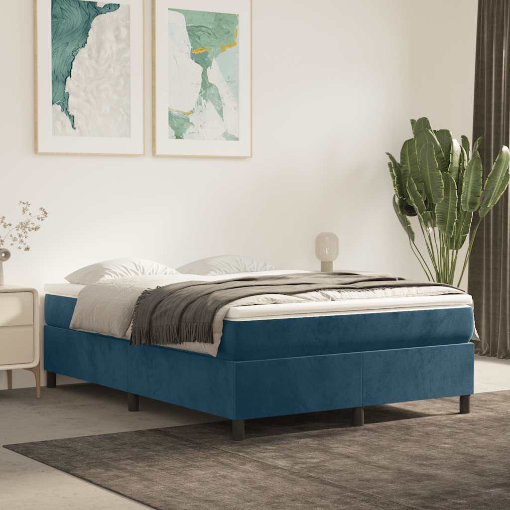 Boxspring sengeramme Mørkeblå 140x200 cm Fløjl billede