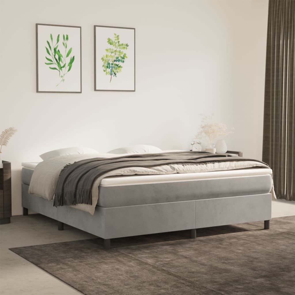 Boxspring sengeramme Lysegrå 160x200 cm Fløjl billede