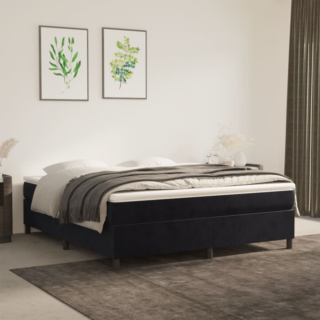 Boxspring sengeramme Sort 160x200 cm Fløjl
