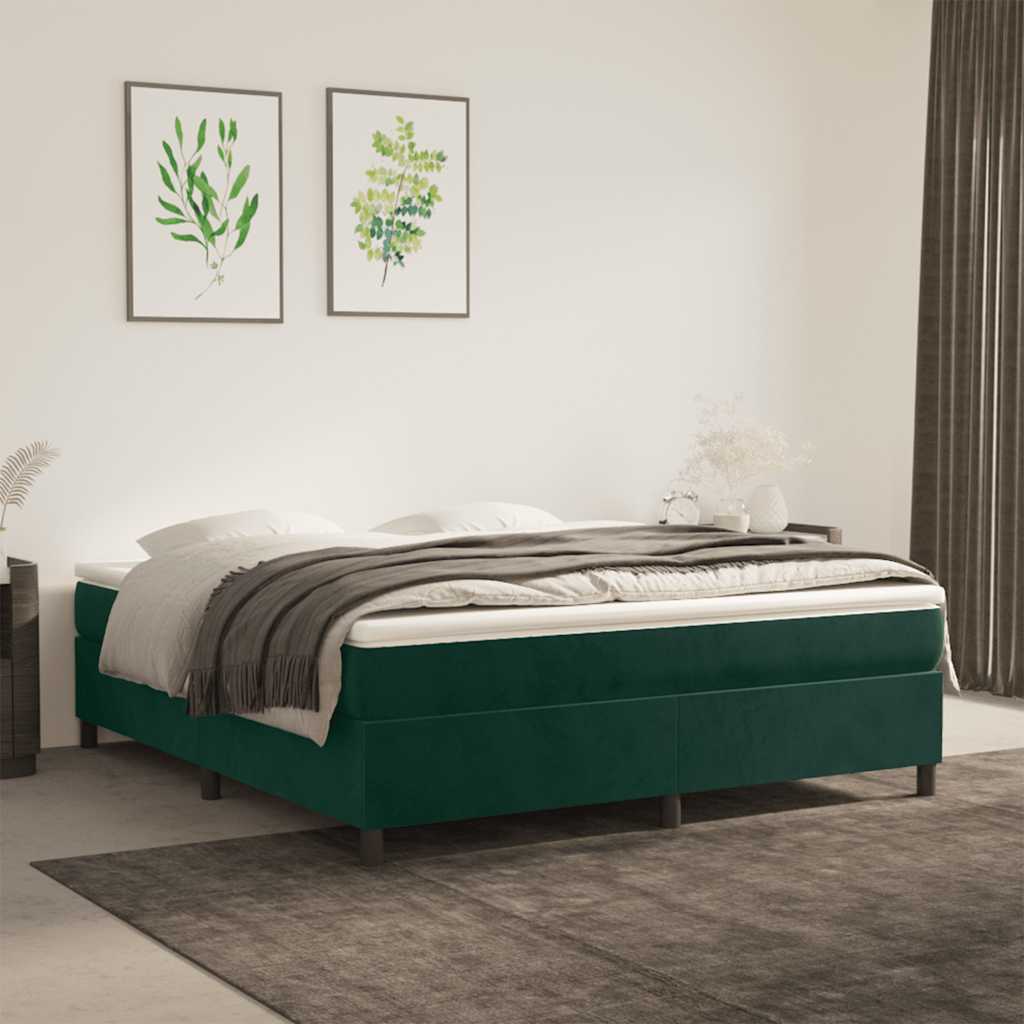 Boxspring sengeramme Mørkegrøn 160x200 cm Fløjl billede