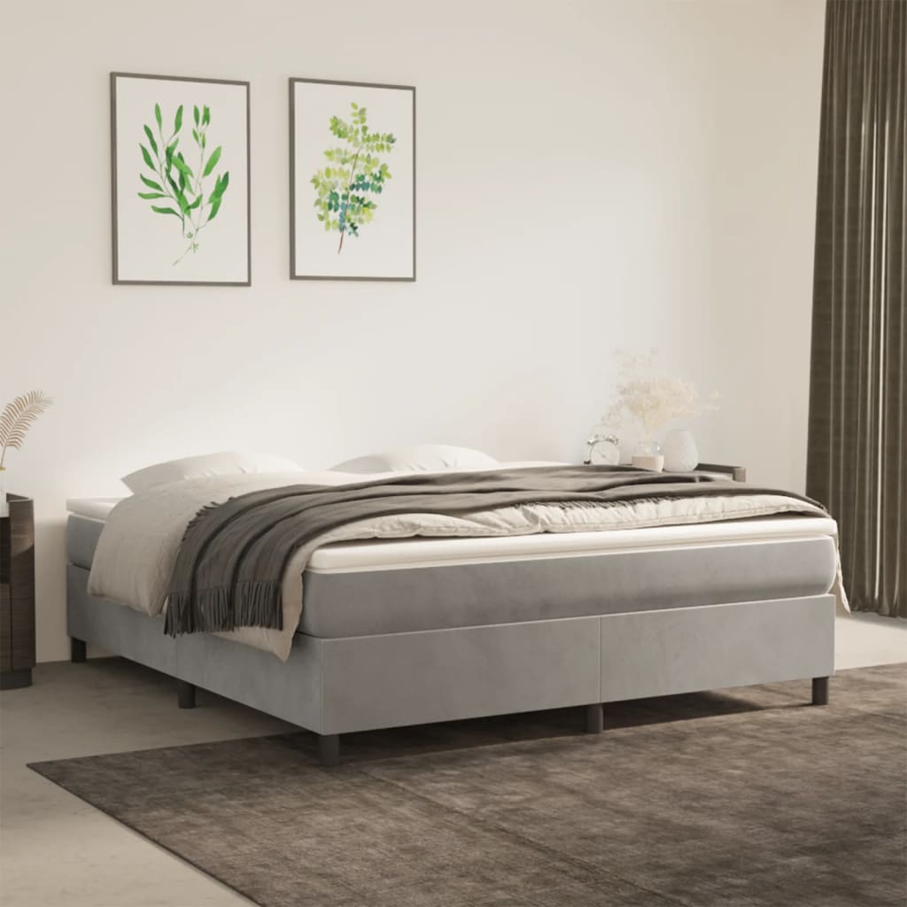 Boxspring sengeramme Lysegrå 180x200 cm Fløjl billede