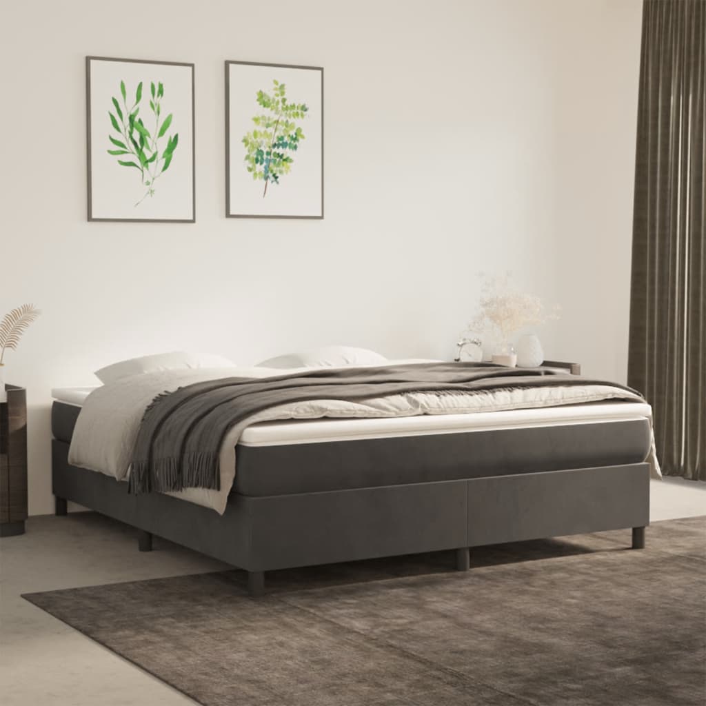 Boxspring sengeramme Mørkegrå 180x200 cm Fløjl billede