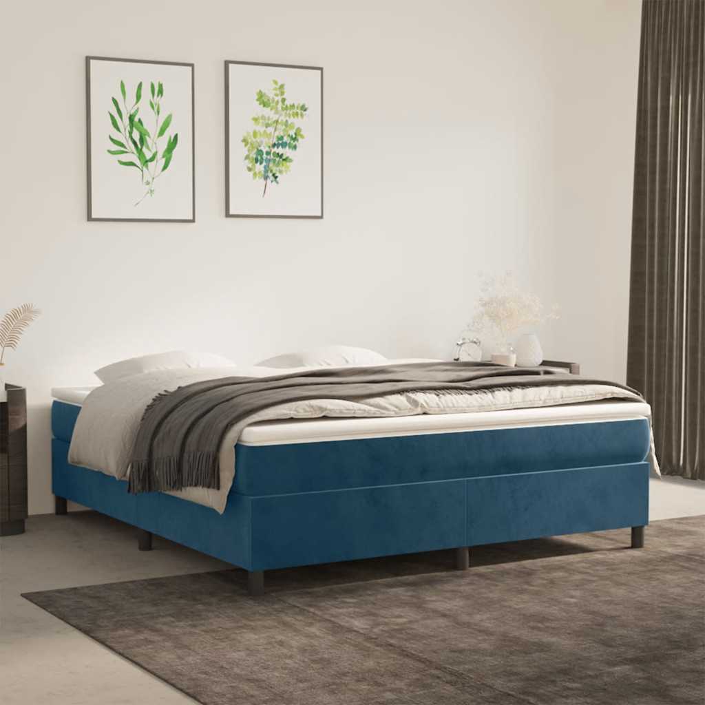 Boxspring sengeramme Mørkeblå 180x200 cm Fløjl billede