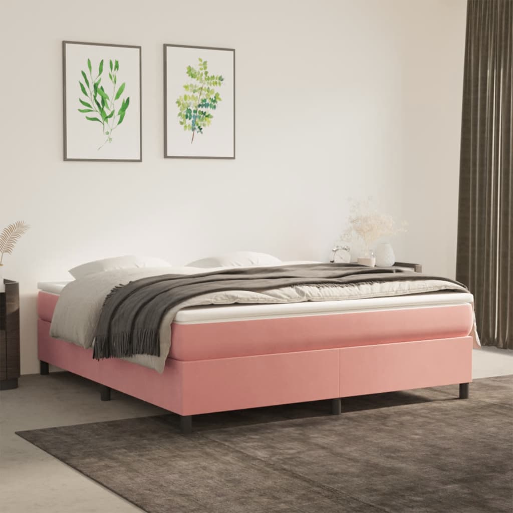 Boxspring sengeramme 180x200 cm fløjl pink billede