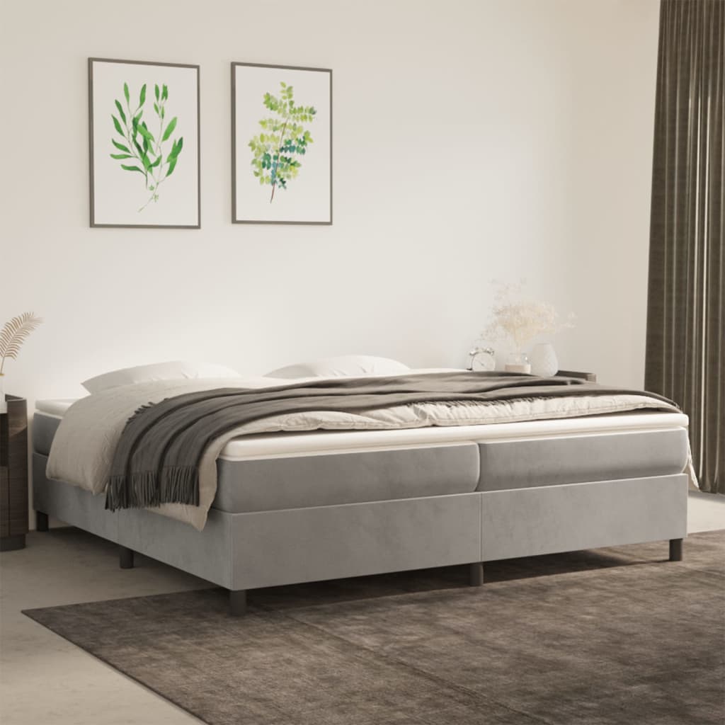Boxspring sengeramme Lysegrå 200x200 cm Fløjl billede