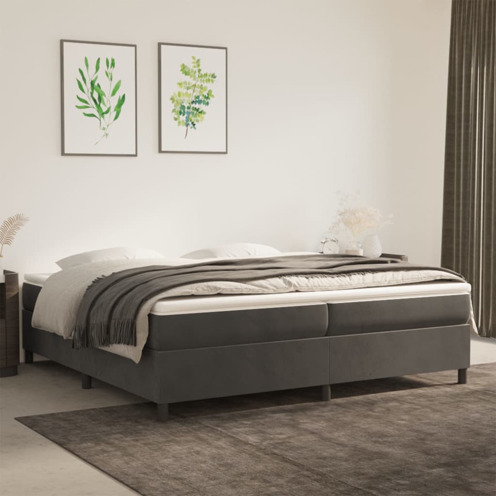 Boxspring sengeramme Mørkegrå 200x200 cm Fløjl