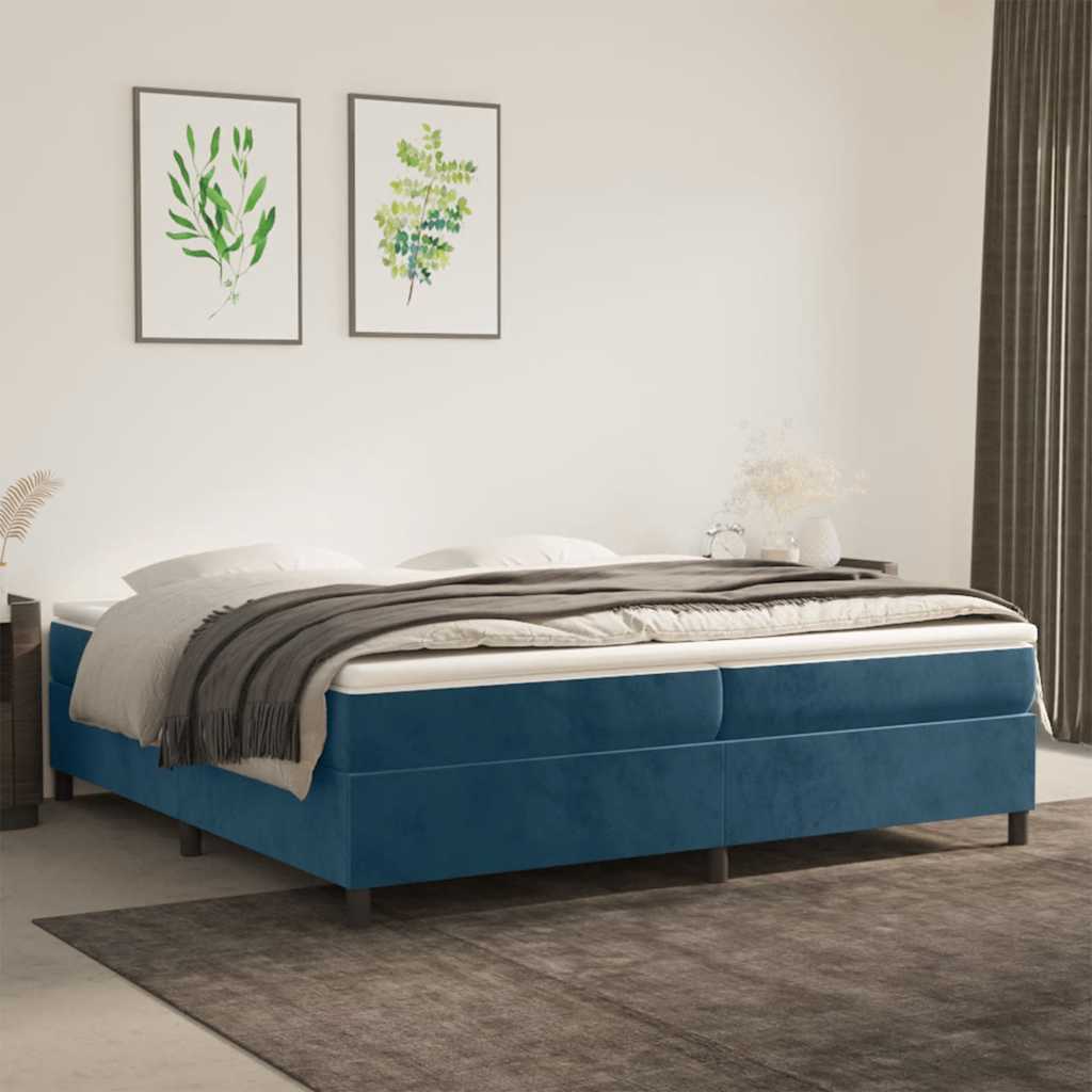 Boxspring sengeramme Mørkeblå 200x200 cm Fløjl billede
