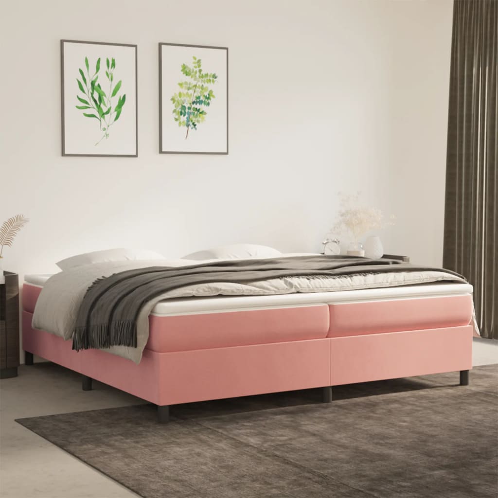 Boxspring sengeramme 200x200 cm fløjl pink billede