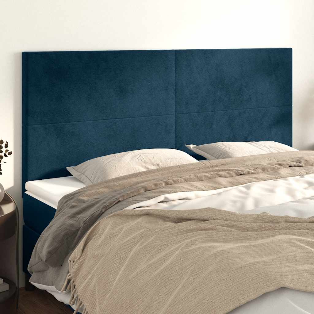 sengegavl mørkeblå 160x5x118/128 cm fløjl