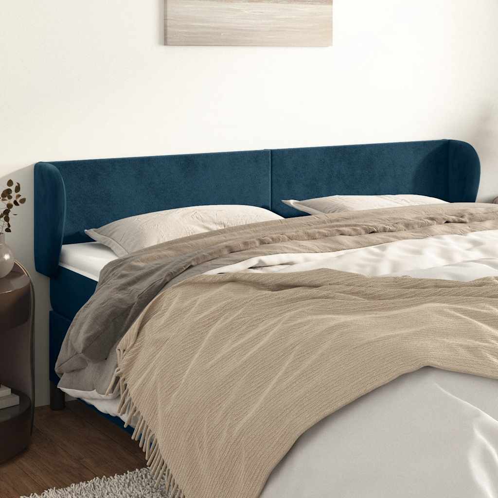 sengegavl med kanter 163x23x78/88 cm fløjl mørkeblå