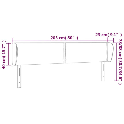 sengegavl med kanter 203x23x78/88cm fløjl lysegrå