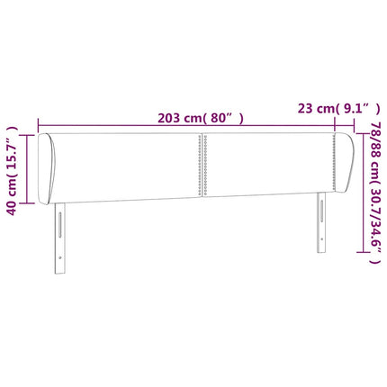 sengegavl med kanter 203x23x78/88 cm fløjl mørkeblå