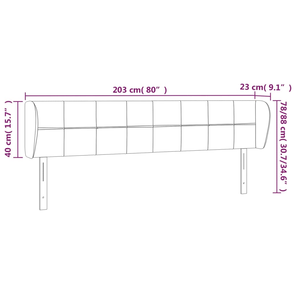 sengegavl med kanter 203x23x78/88 cm stof sort