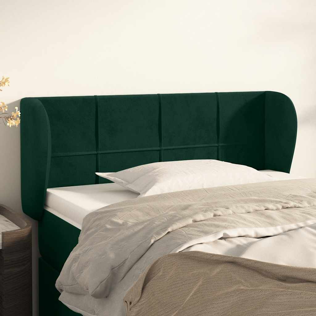 sengegavl med kanter 93x23x78/88 cm fløjl mørkegrøn