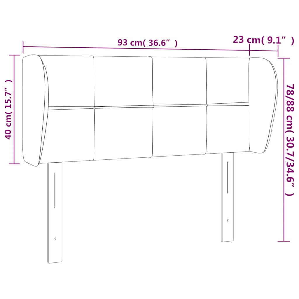 sengegavl med kanter 93x23x78/88 cm fløjl mørkeblå