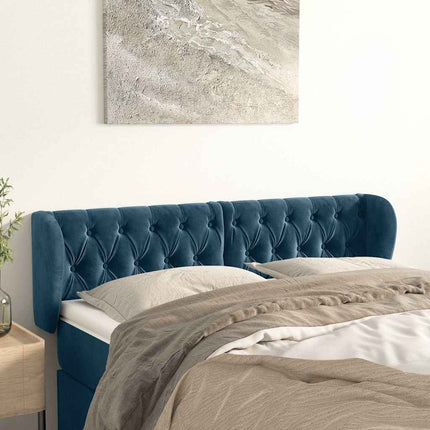 sengegavl med kanter 163x23x78/88 cm fløjl mørkeblå