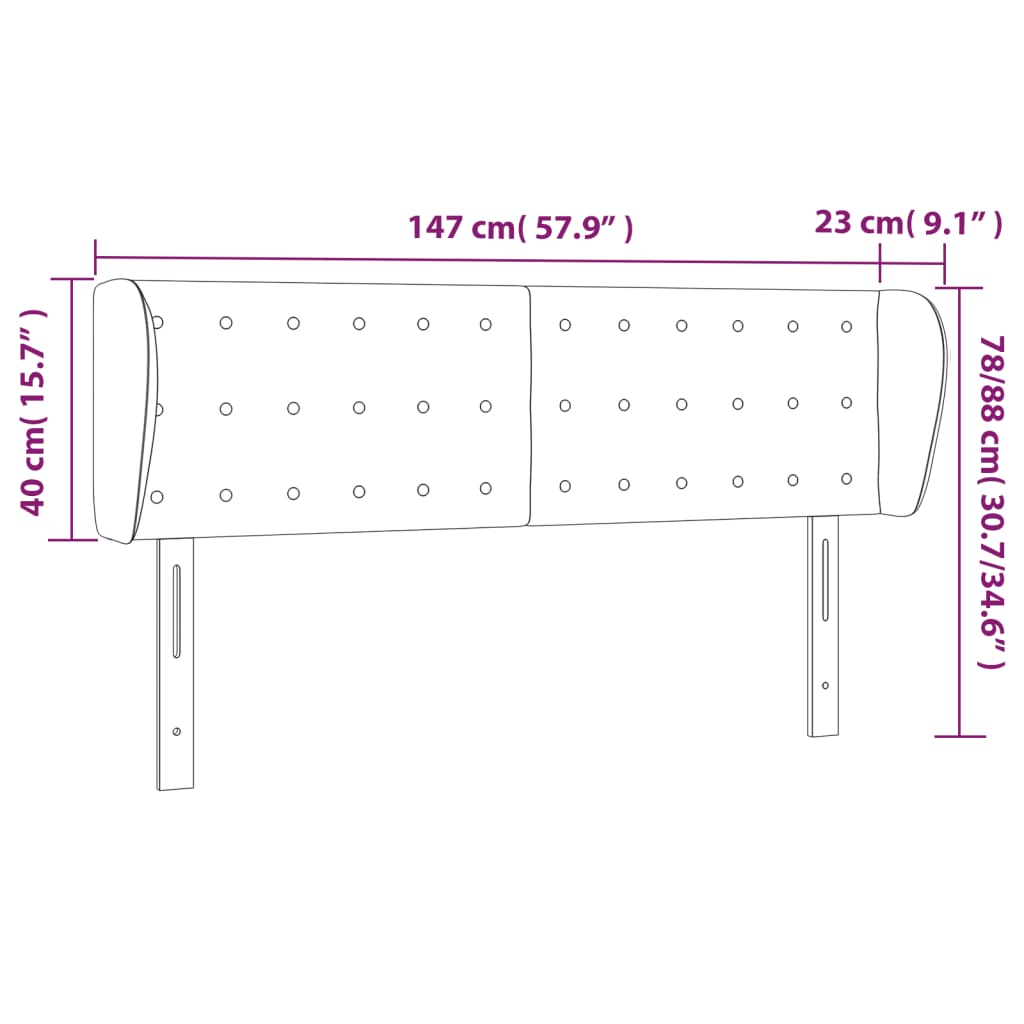 sengegavl med kanter 147x23x78/88 cm stof cremefarvet