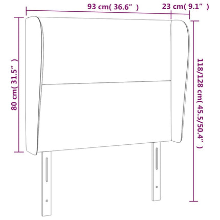 sengegavl med kanter 93x23x118/128 cm stof lysegrå