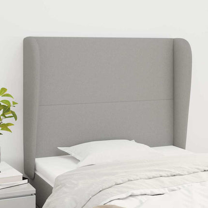sengegavl med kanter 93x23x118/128 cm stof lysegrå