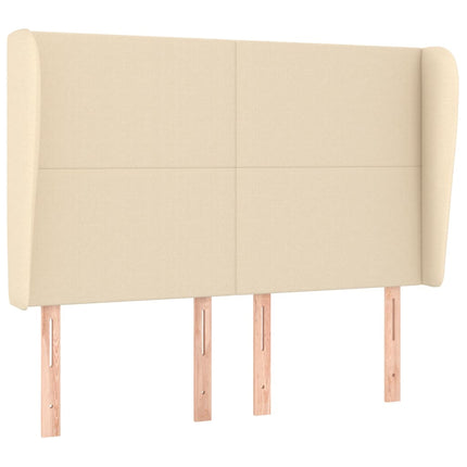 sengegavl med kanter 147x23x118/128 cm stof cremefarvet