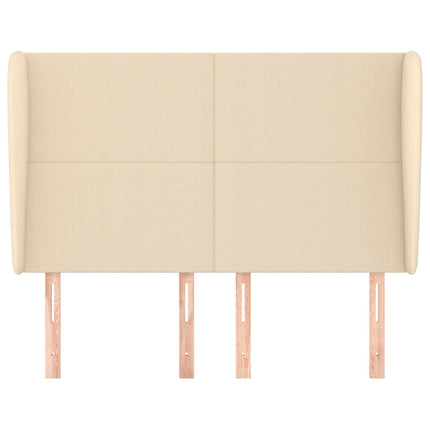 sengegavl med kanter 147x23x118/128 cm stof cremefarvet