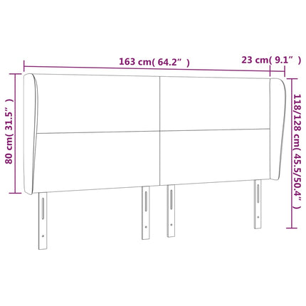sengegavl med kanter 163x23x118/128 cm stof sort